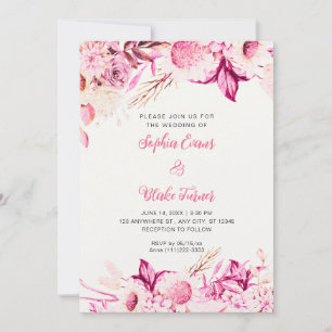 Convite Boho do Casamento Branco das Flores Rosa e Branca