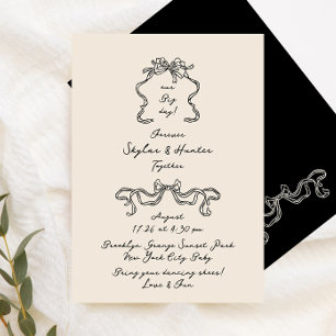 Convite Boho Doodle Casamento Retro Black Cream Manuscrito