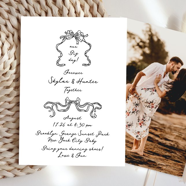 Convite Boho Doodle Letra Preta e Branco Manuscrito Simple (Criador carregado)