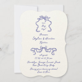 Convite Boho Doodle Manuscrito Cobalt Azul & Ecru Simples