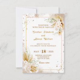 Convite Boho Dourado Brilho Grama Pampas & Orquídea Casame