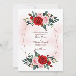 Convite Boho Dourado Rosa Hexágono Floral Casamento