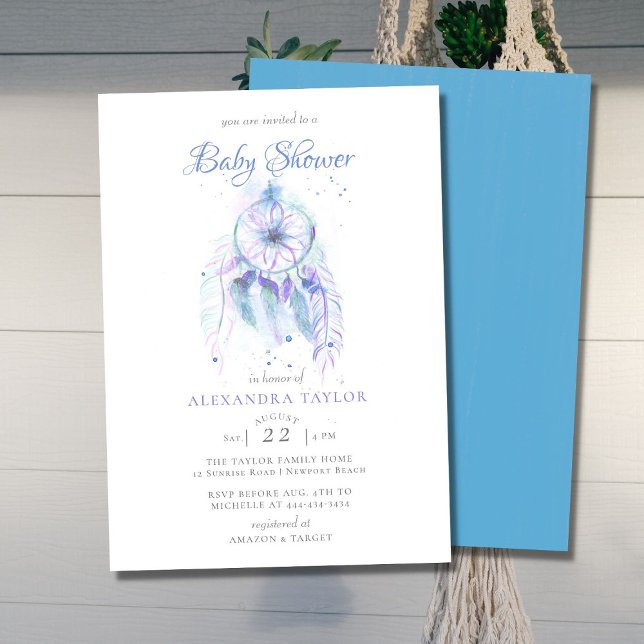 Convite Boho Dream Catcher Blue Purple Boy Baby Shower (Criador carregado)