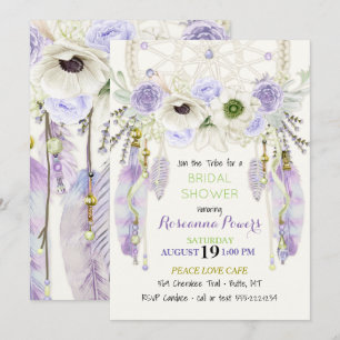Convite Boho Dream Catcher Feather Lavanda Verde