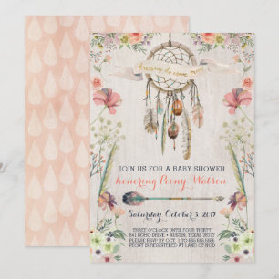 Convite Boho Dream Catcher Rustic Baby Shower Invants