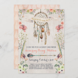 Convite Boho Dream Catcher Rustic Baby Shower Invitations