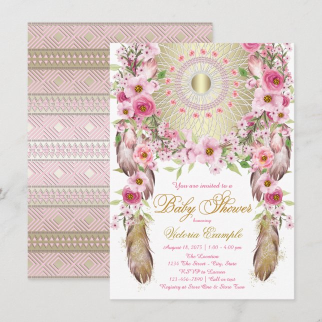 Convite Boho Dreamcatcher Baby Shower (Frente/Verso)