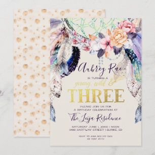 Convite Boho Dreamcatcher   Jovem Selvagem e Três