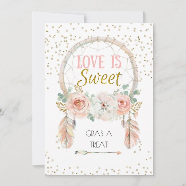 Convite Boho Dreamcatcher Love is Sweet Sign 5x7" (Frente)