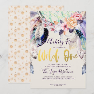 Convite Boho Dreamcatcher Wild One Birthday