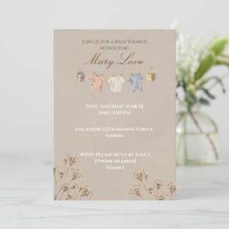 Convite Boho Dried Flower Baby Shower Invitation