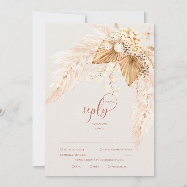 Convite Boho Dried Flowers e Pampas Grass RSVP (Frente)