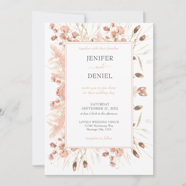 Convite Boho Dried Watercolor Floral Wedding (Frente)