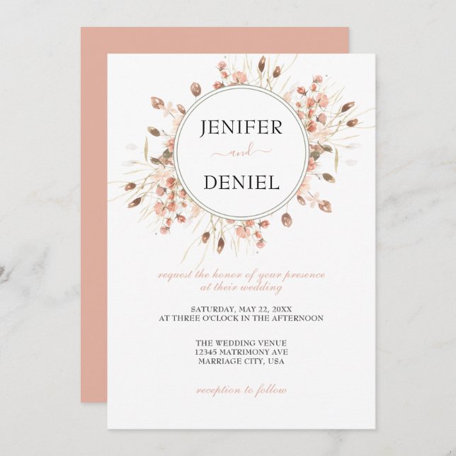 Convite Boho Dried Watercolor Floral Wedding (Frente/Verso)