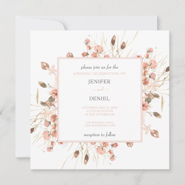 Convite Boho Dried Watercolor Floral Wedding (Frente)