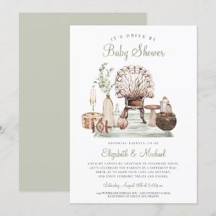 Convite Boho Drive By Green Eucalyptus Chá de fraldas Inv