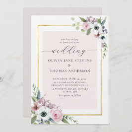 Convite Boho Dusty Anemone Rosa Floral Casamento