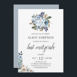 Convite Boho Dusty Blue Beige Flowers Bat Mitzvah<br><div class="desc">Flores azuis poeirentas e beigres neutras com folhas secas.</div>