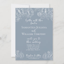 Convite Boho Dusty Blue Botânico Floral Moderno Casamento