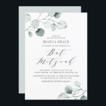 Convite Boho Dusty Blue Eucalyptus deixa Bat Mitzvah<br><div class="desc">O convite do morcego verde mitzvah com uma aquarela empoeirada de folhas de eucalipto azuis e poeirentas. Personalize adicionando seus próprios detalhes. Este convite de eucalipto é perfeito para qualquer tema e estação de morcegos mitzvah.</div>