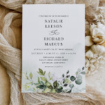 Convite Boho Dusty Blue Eucalyptus Greenery Casamento<br><div class="desc">Esta elegante coleção apresenta folhas de cor aquosa misturada com folhas de cor verde pareadas com uma serifa clássica & fontes delicadas de sans a preto com uma lavagem de cor aquosa verde e monograma no verso. Itens correspondentes disponíveis.</div>
