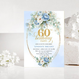 Convite Boho Dusty Blue Floral 60th Birthday Invitation