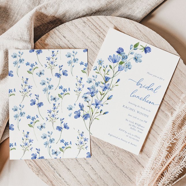 Convite Boho Dusty Blue Floral Bridal Luncheon (Criador carregado)