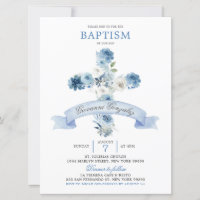 Boho Dusty Blue Floral Cross Baptism