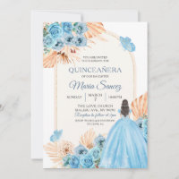 Boho Dusty Blue Floral Espanhol XV Años Invita
