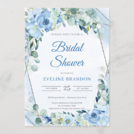 Convite Boho Dusty Blue Floral Silver Geométrico Bridal