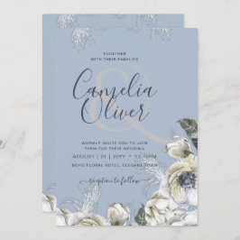 Convite BoHO Dusty Blue Pampas Casamento Floral