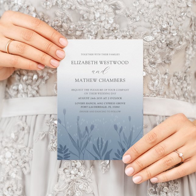 Convite Boho Dusty Blue Pressed Foliage Casamento (Criador carregado)