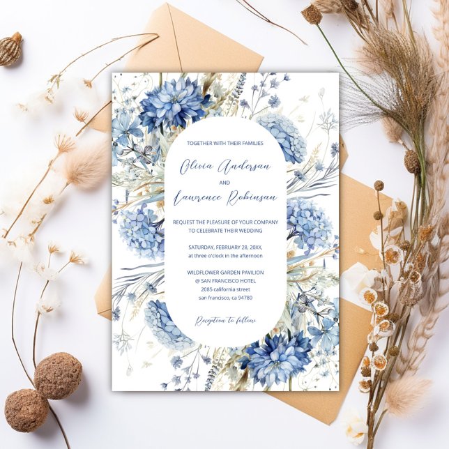 Convite Boho Dusty Blue Sage Flores Selvagens Casamento no (Boho Dusty Blue Sage Wildflowers QR Winter Wedding Invitation)