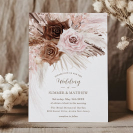 Convite Boho Dusty Castanho Floral Pampas Grass Casamento