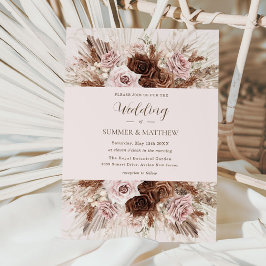 Convite Boho Dusty Castanho Rosa Flores Pampas Casamento G