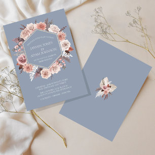 Convite Boho Dusty Flores Azuis Secos Casamento De Frotas