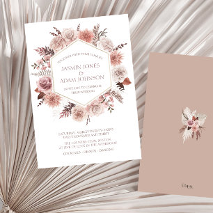 Convite Boho Dusty Flores Secas, Rosa, Casamento Frita