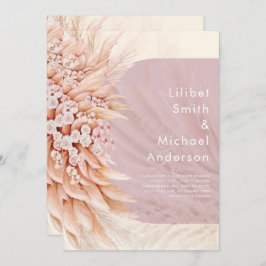 Convite BoHO Dusty Rosa Coral PAMPAS Casamento GRASS