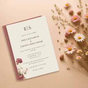 Convite Boho Dusty Rosa Monogrammed Casamento Contemporâne