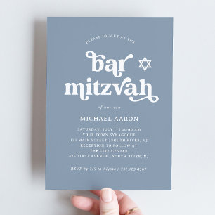 Convite Boho e Retro Azul Empoeirado   Bar Mitzvah