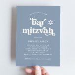 Convite Boho e Retro Dusty Blue | Bar Mitzvah<br><div class="desc">Este simples e boho Bar Mitzvah convite apresenta tipografia branca e retrô sobre um fundo azul empoeirado com uma estrela correspondente de David.</div>