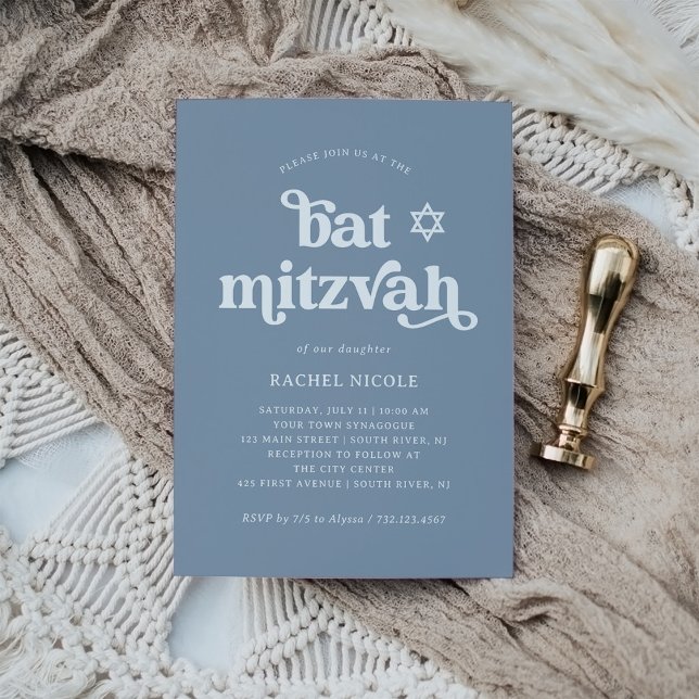 Convite Boho e Retro Dusty Blue | Bat Mitzvah (Criador carregado)
