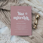 Convite Boho e Retro Dusty Rosa | Bat Mitzvah<br><div class="desc">Este convite simples e feito de Bat Mitzvah mostra tipografia branca e retrô em um fundo cor-de-rosa rosa empoeirado com uma estrela correspondente de David.</div>