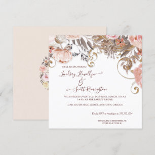 Convite Boho Earthy Floral Rosa Rosa Rosa Dourado Chá