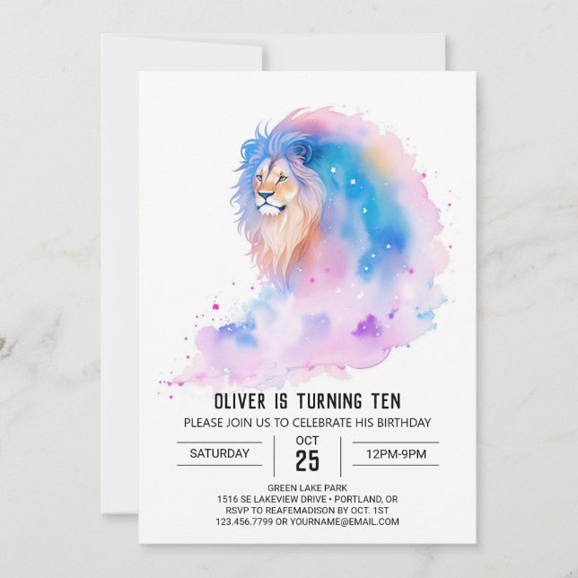 Convite Boho Editable Lion Birthday (Frente)