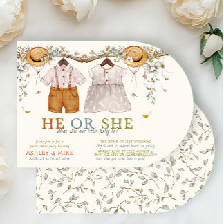 Convite Boho Ele ou ela fecha a revelação neutra do gênero