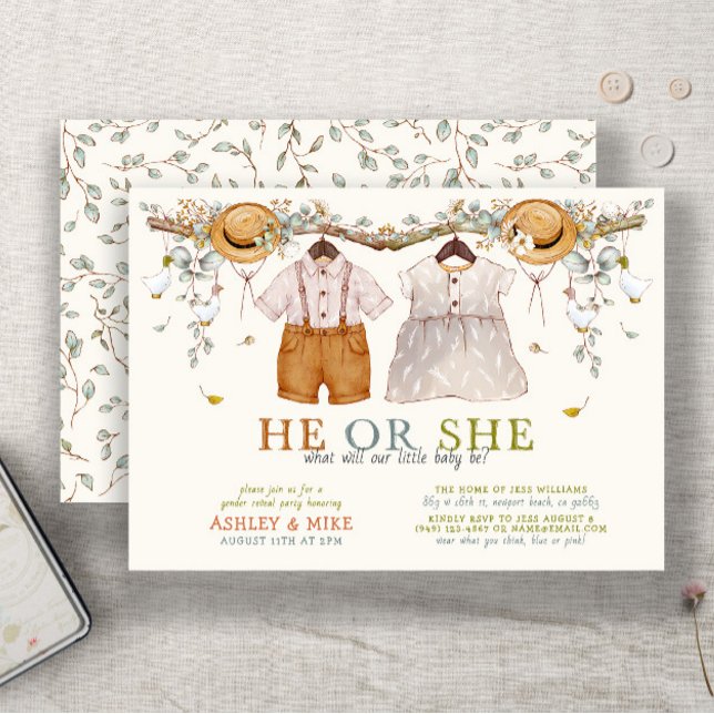Convite Boho Ele ou ela fecha a revelação neutra do gênero (Easily personalize this sweet gender neutral boho gender reveal invitation for the perfect invite)