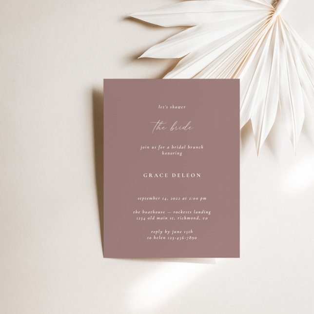Convite Boho Elegant Modern Dusty Chá de panela Mauve (Boho Elegant Modern Dusty Mauve Bridal Shower Invitation)