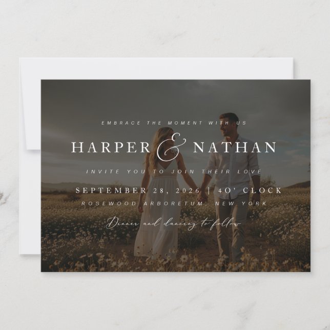 Convite Boho Elegant Photo Overlay RSVP QR Code Wedding (Frente)