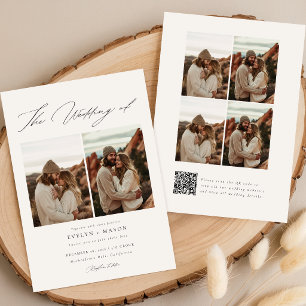 Convite Boho Elegant Script QR Code Foto Budget Casamento